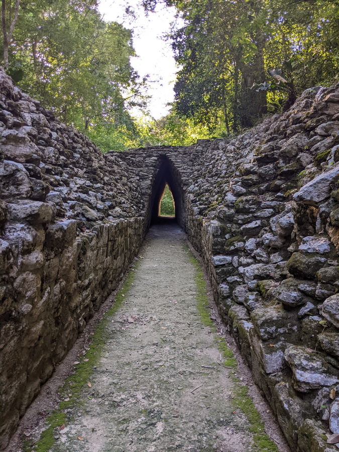 Entrance to Becán Mexico with its unique defensive moat surrounding the Mayan ruins