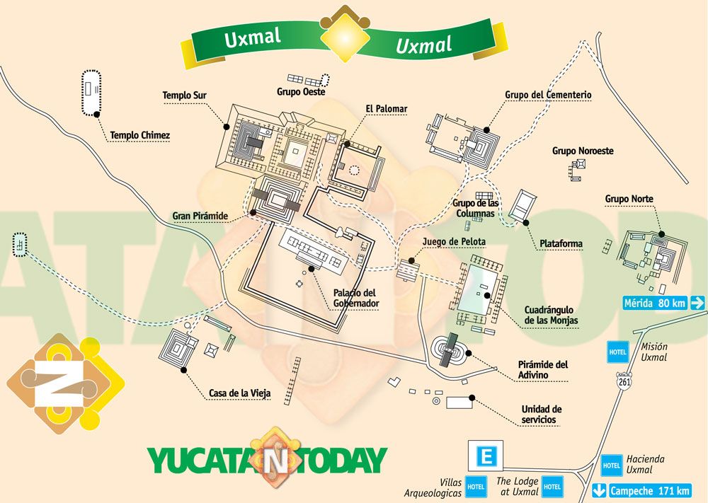 Uxmal Mexico Travel Guide Map - What to see at Uxmal