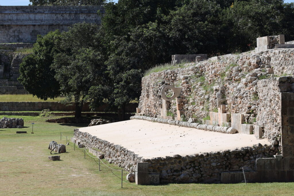 Mayan ballgame court at Uxmal Mexico – historic ritual space among the ruins